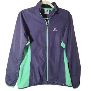 Salomon climawind lightweight full zip windbreaker jacket size Large blue green